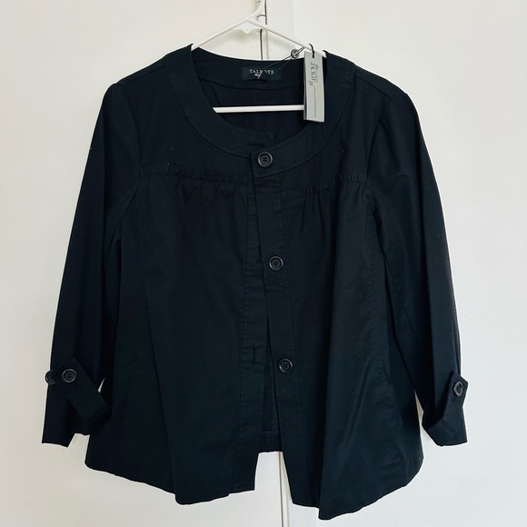 NWT Talbots Womens Jacket Blazer Button Front Round Neck Black Size 14 - Picture 2 of 8
